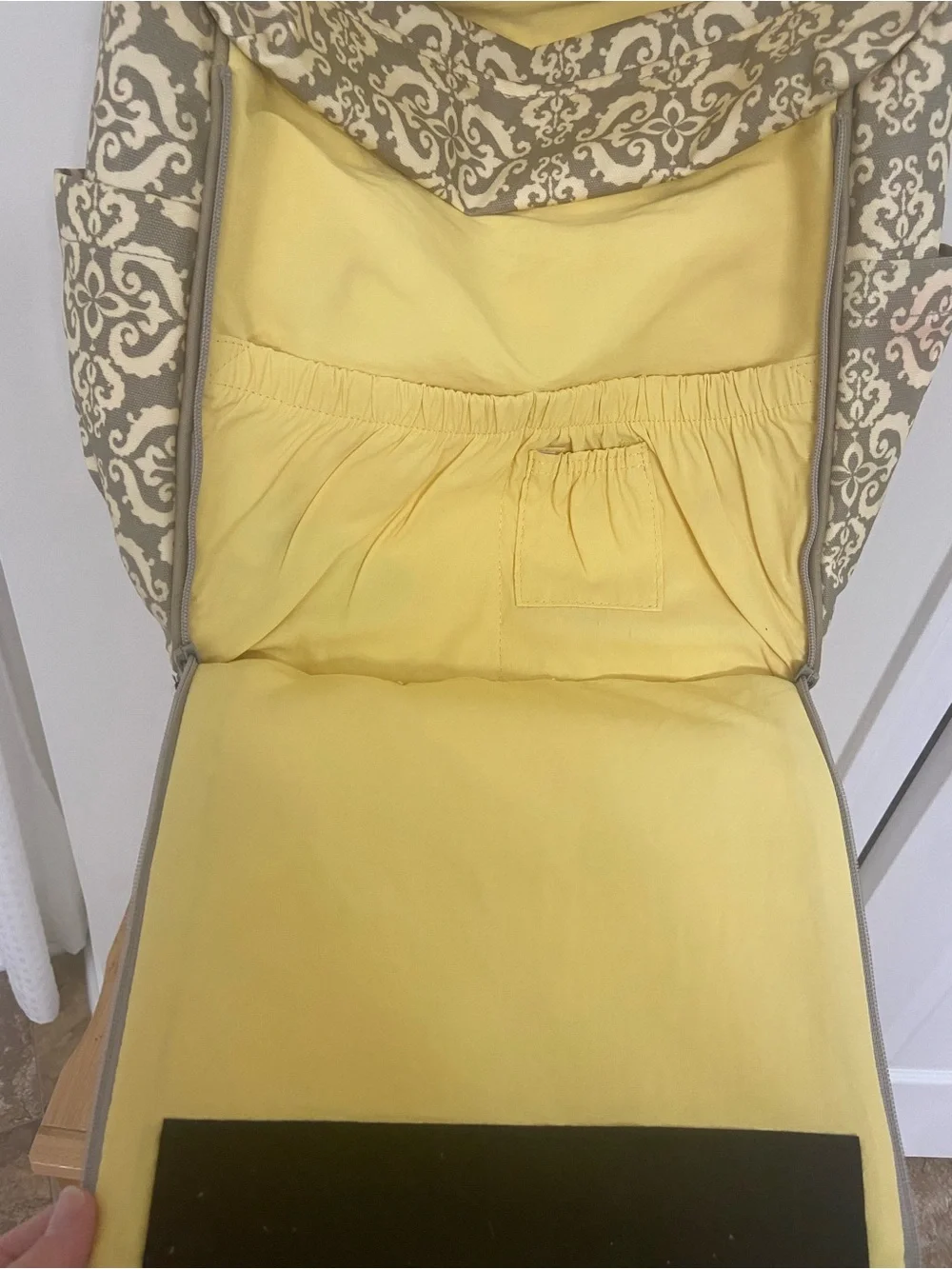 Petunia Pickle Bottom Gray & Cream Patterned Crossbody with Yellow Accent